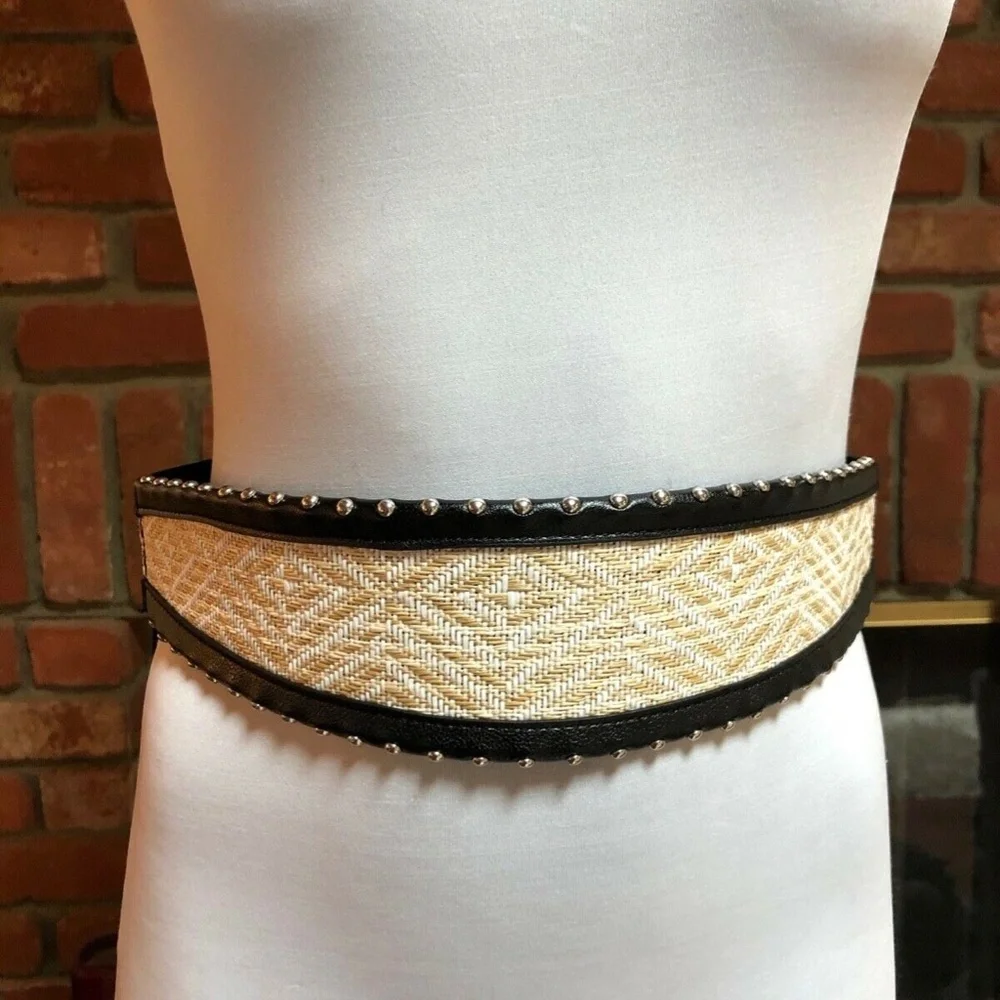 Ivory Woven Black Silver Studded BoHo Hippy Belt